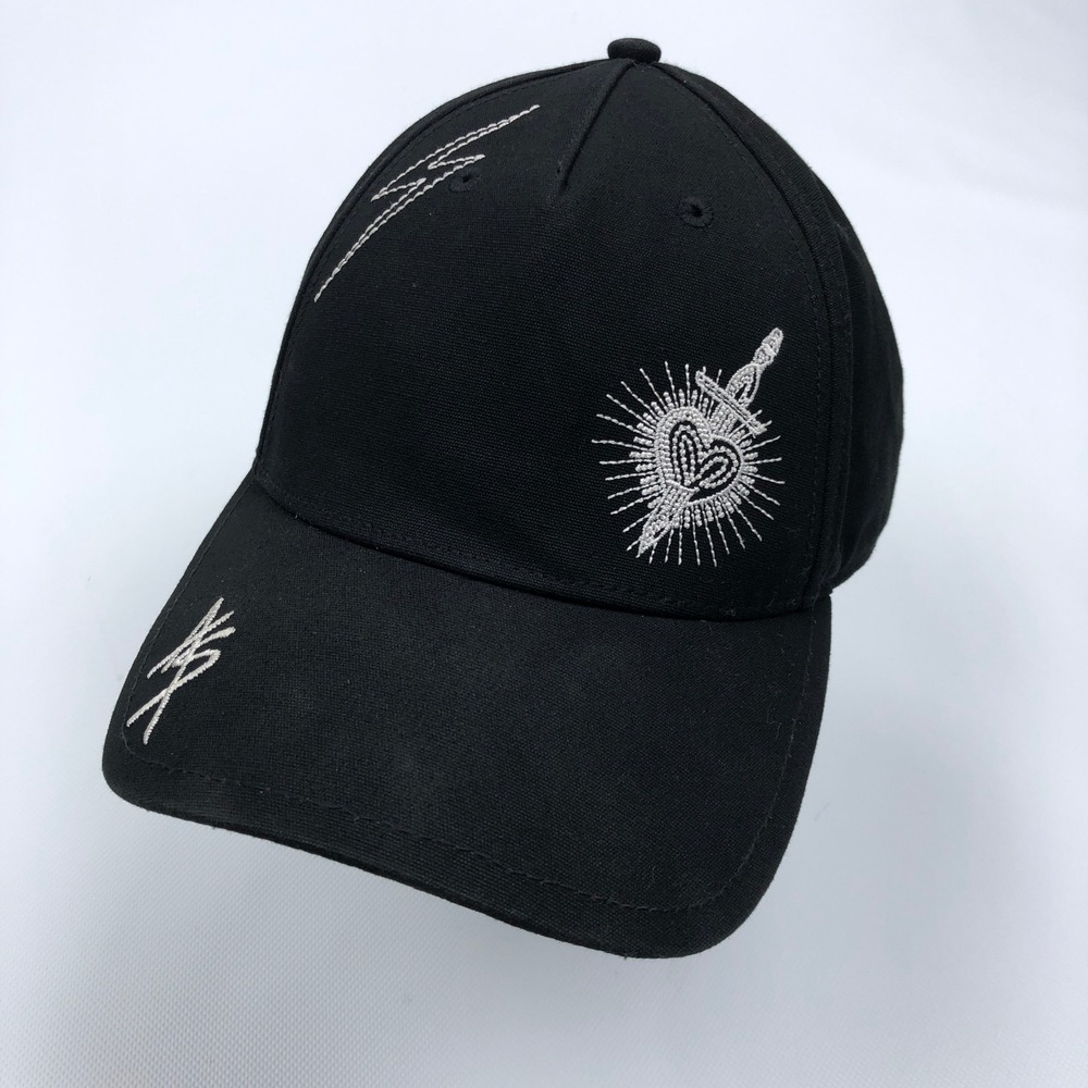 ALLSAINTS Ventra Embroidered Cap Black Cotton Adjustable Leather Strap